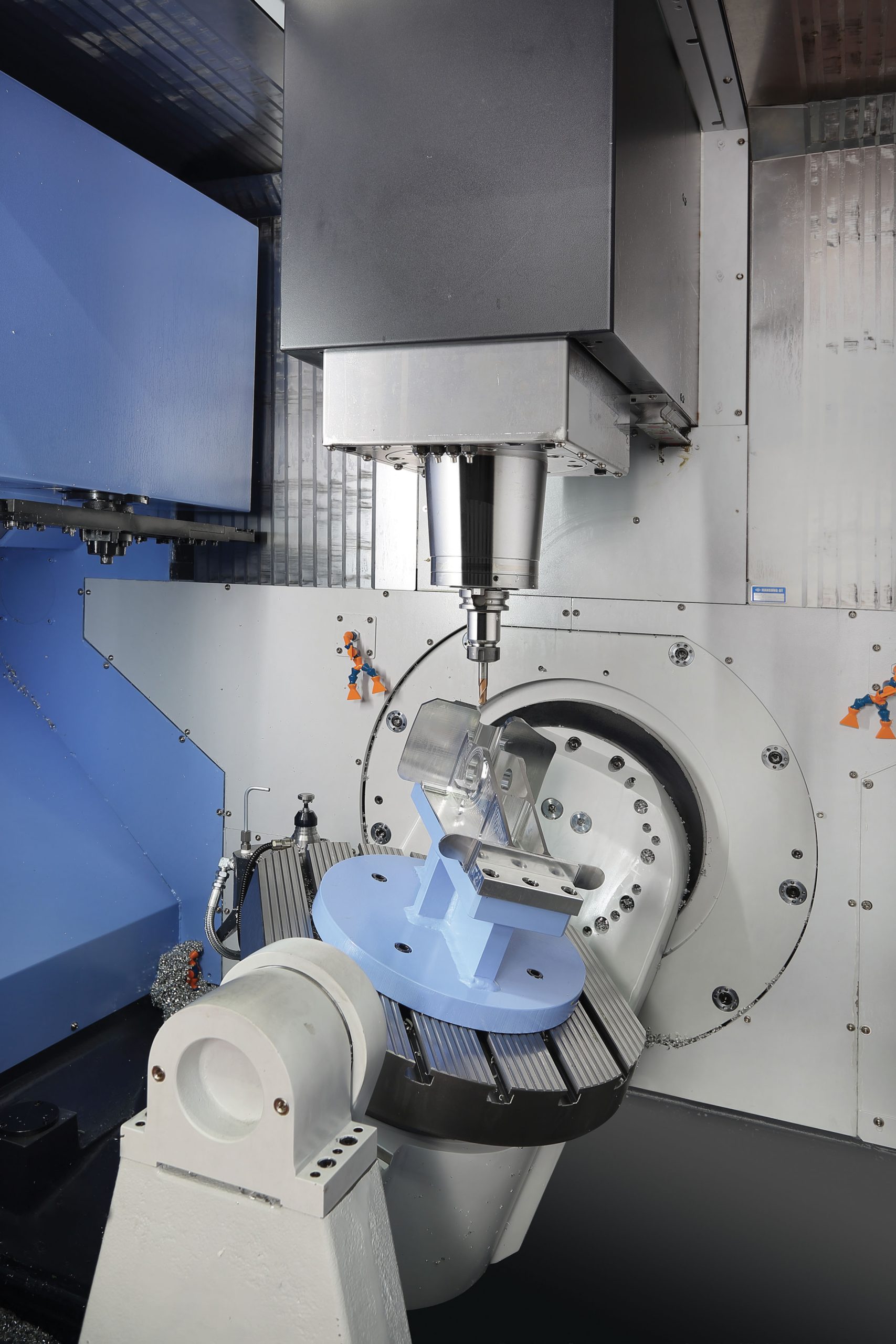 Interior of a DN Solutions DVF 5000 simultaneous 5 axis milling machine