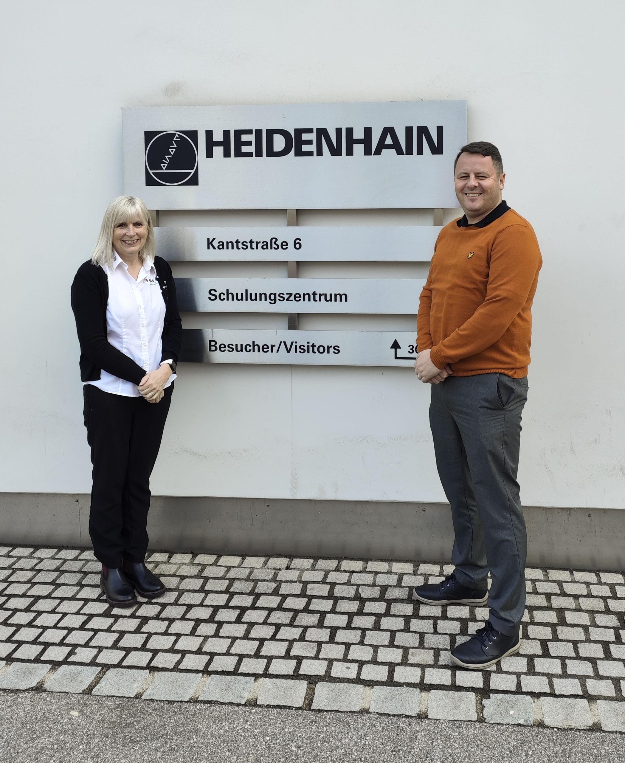 Mills CNC Training Academy Manager Karen Earley and Trainer Darren Clarke at the  Heidenhain facility in Traunreut, Germany