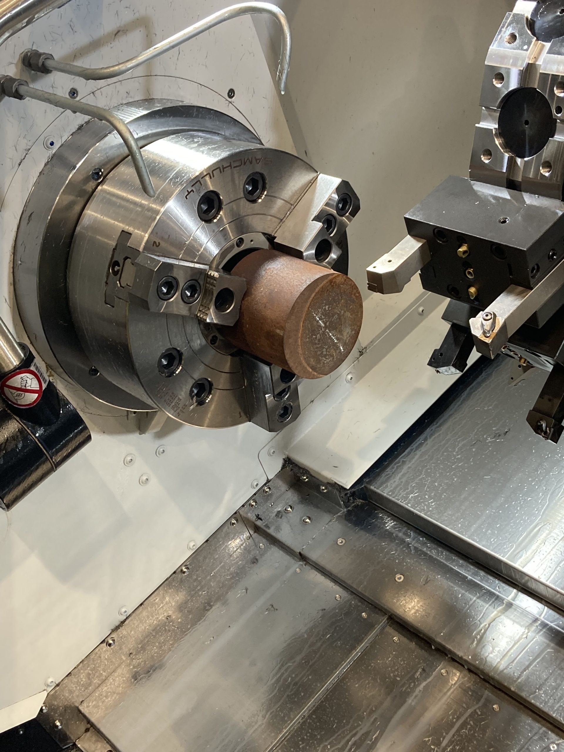 Interior of a DN Solutions Puma 3100LSY Horizontal Single Turret Lathe